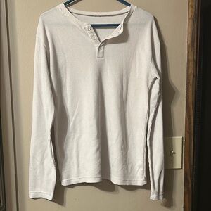 Men's White Long Sleeve Henley Shirt